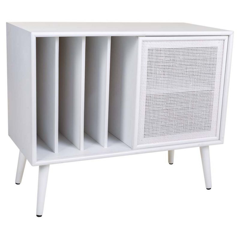 WOODEN AND BAMBOO WHITE AUXILIAR CABINET