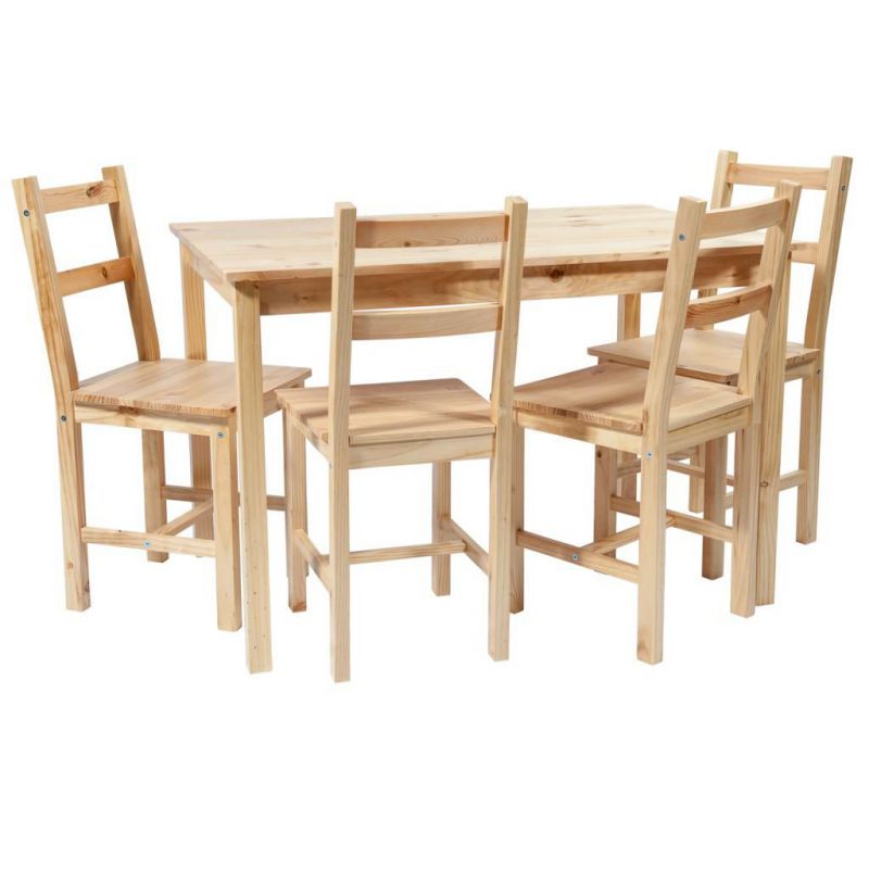 NATURAL COLOR WOOD TABLE AND 4 CHAIRS SET