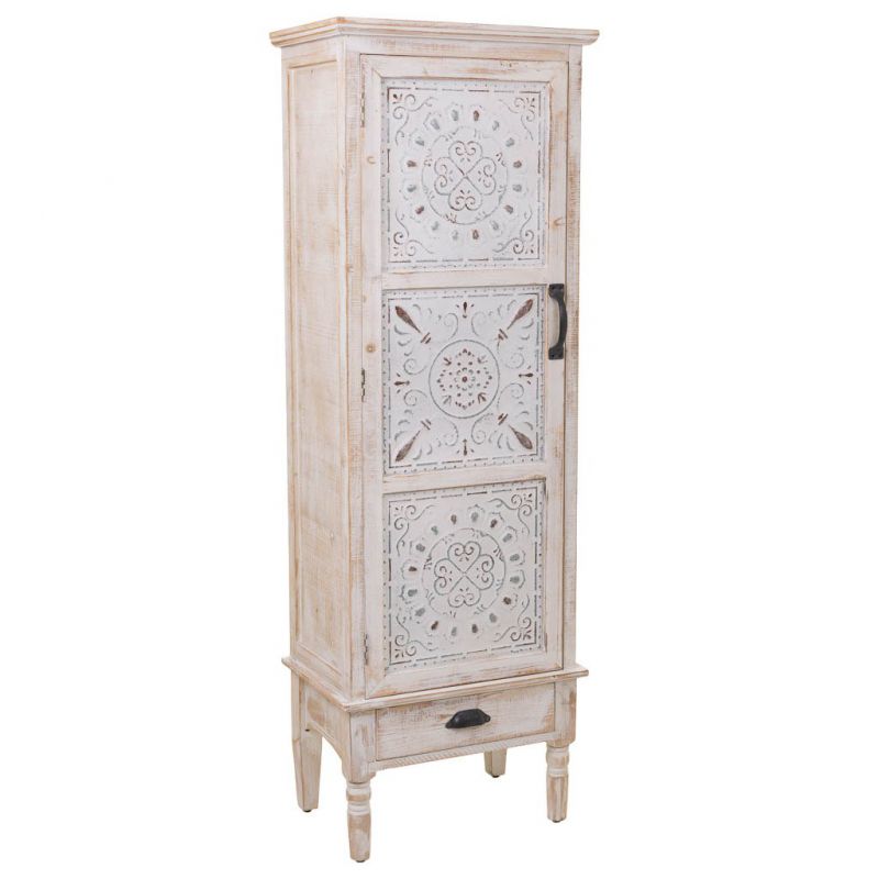 WHITE WOOD CABINET OF 1 DOOR AND 1 DRAWER