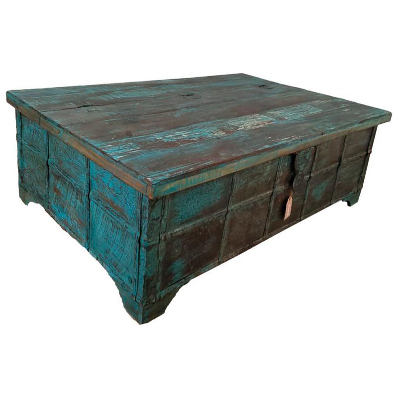 BLUE HANDMADE FINISHED TRUNK TABLE