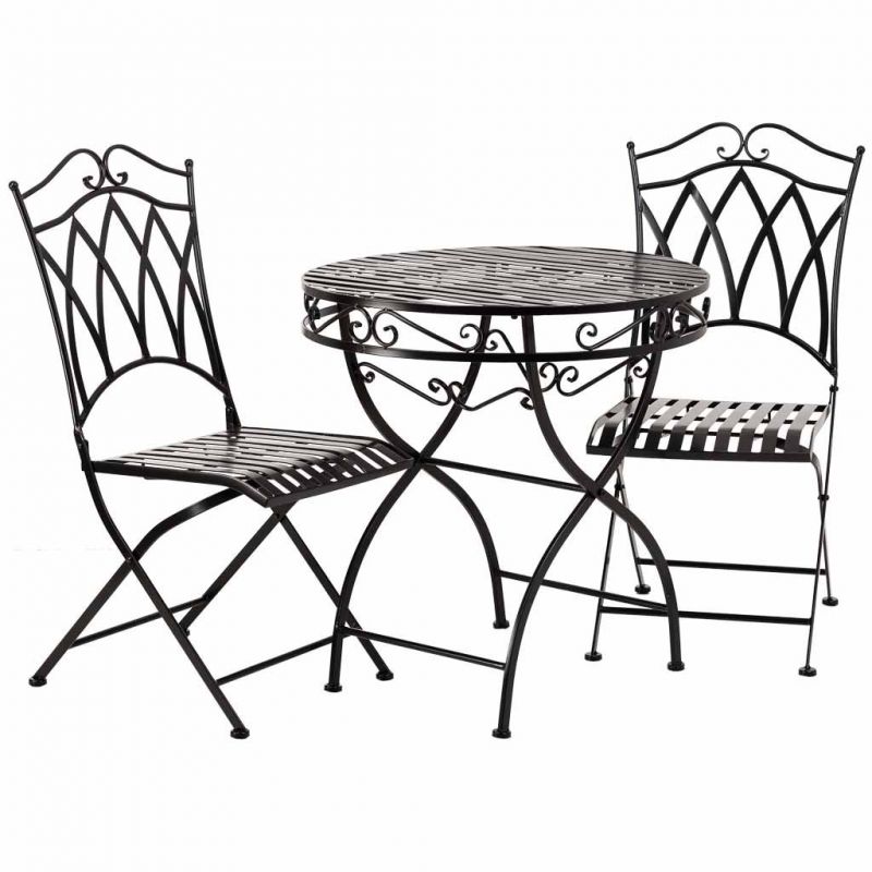 BLACK FORGE TABLE AND 2 CHAIRS SET