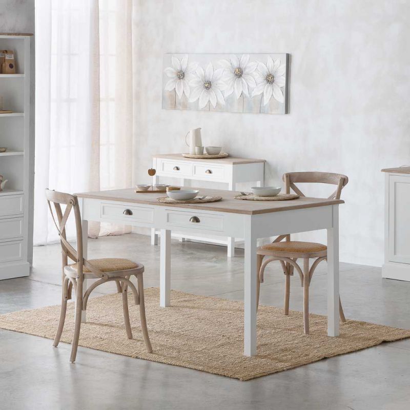 WHITE WOODEN TABLE WITH 2 DRAWERS KD
