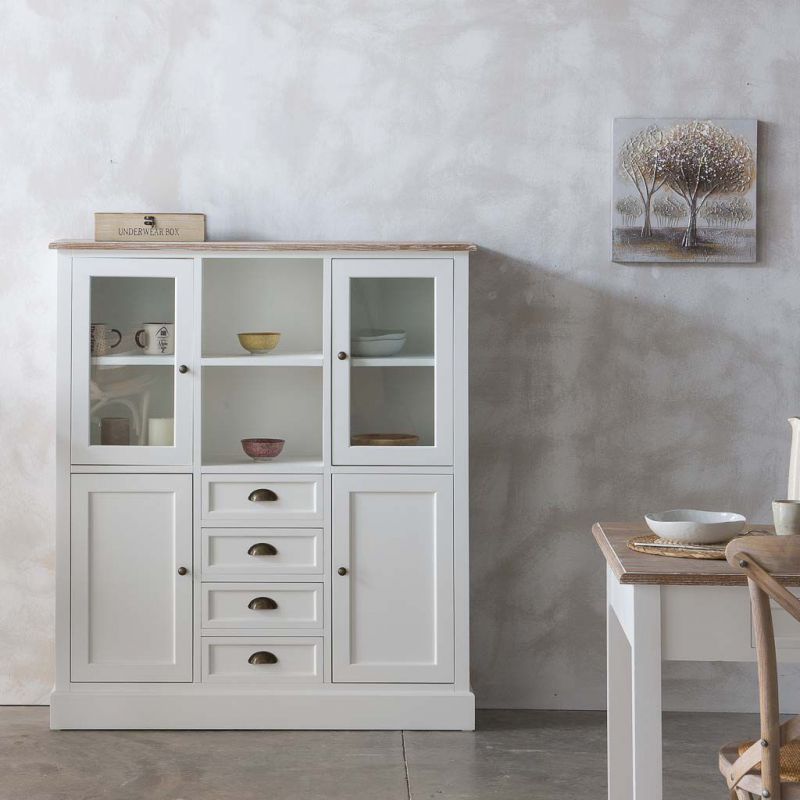 WHITE WOODEN CABINET WITH 4 DOORS AND 4 DRAWERS