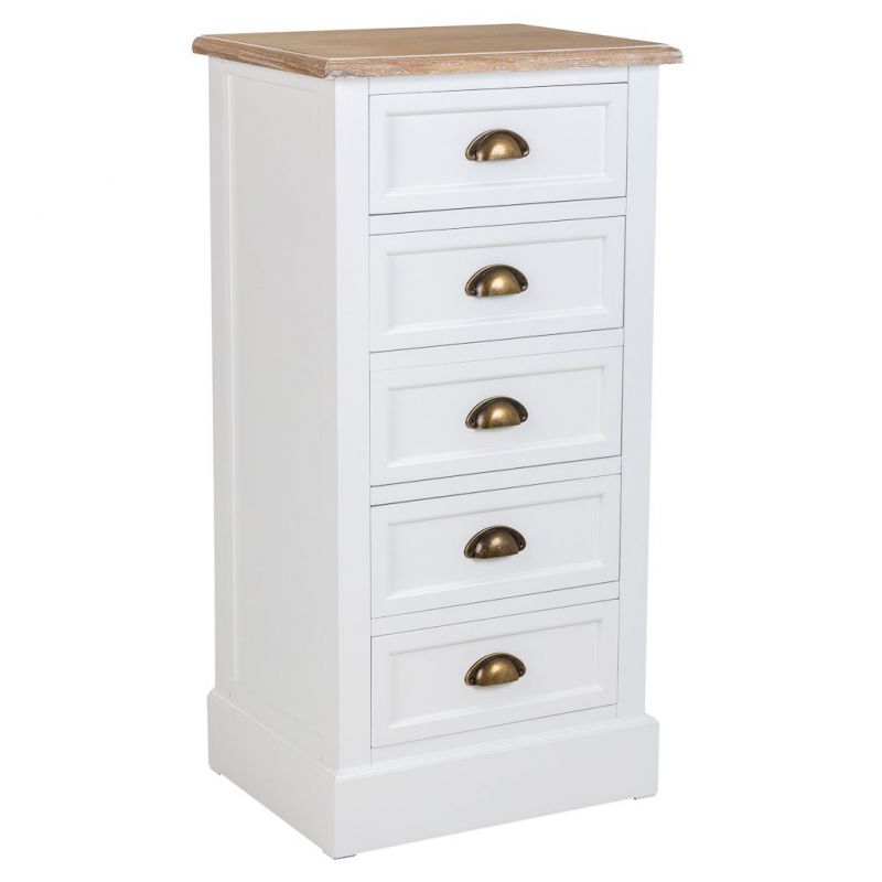 WHITE WOODEN CABINET OF 5 DRAWERS