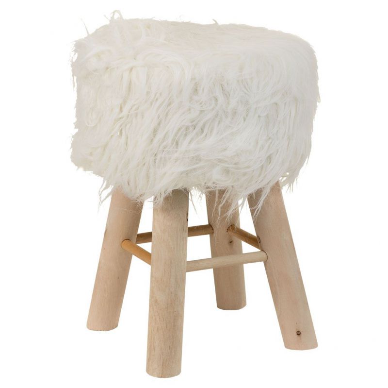 WOODEN STOOL LINED WITH WHITE FABRIC