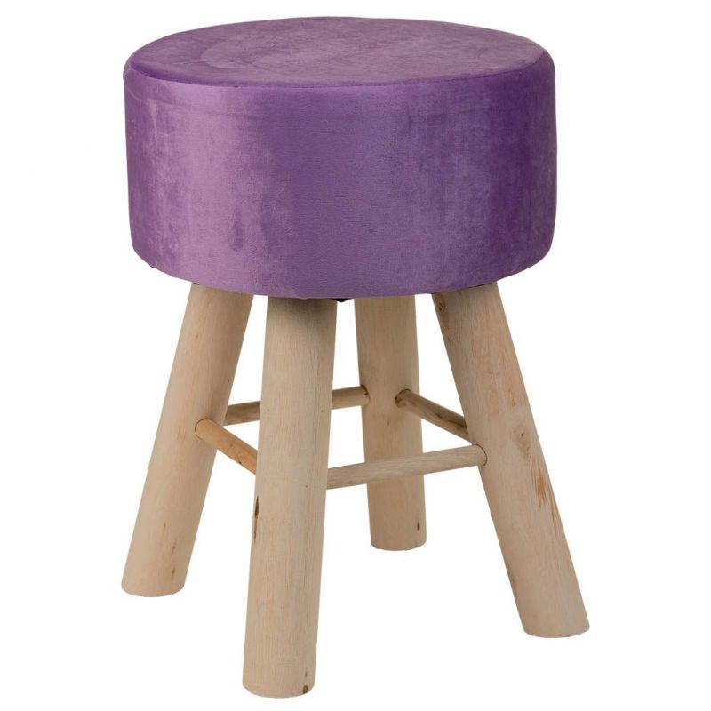 WOODEN STOOL LINED WITH LILAC FABRIC