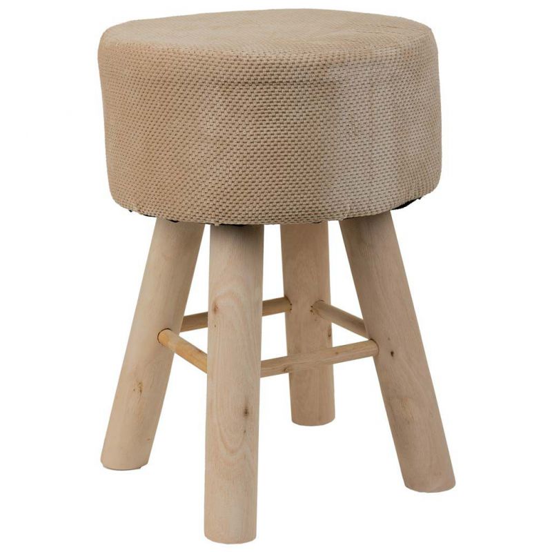 WOODEN STOOL LINED WITH BROWN FABRIC