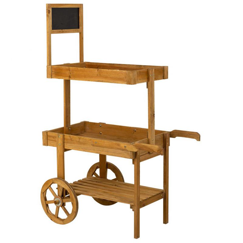 KD DISPLAY CART WITH BROWN WOODEN WHEELS
