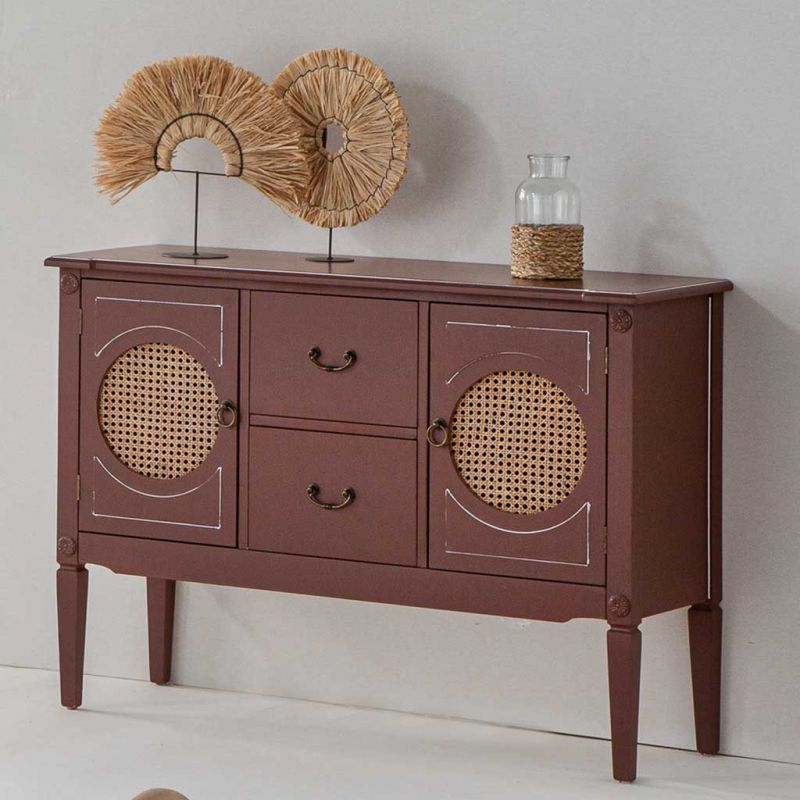 WOOD AND RATTAN SIDEBOARD WITH 2 DRAWERS AND 2 BROWN DOORS