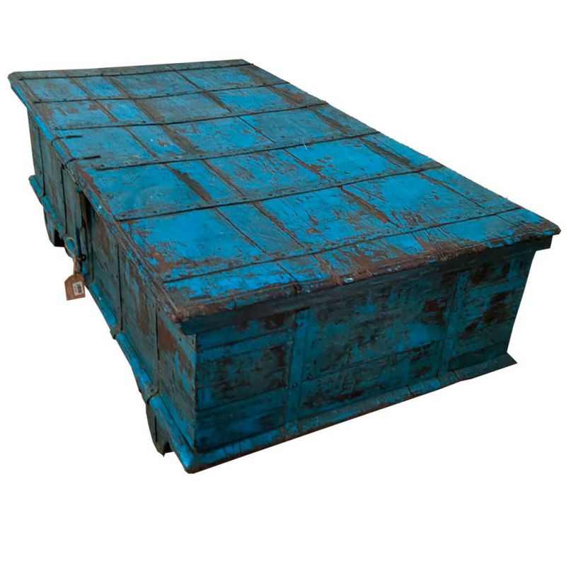 BLUE HANDMADE FINISHED TRUNK TABLE