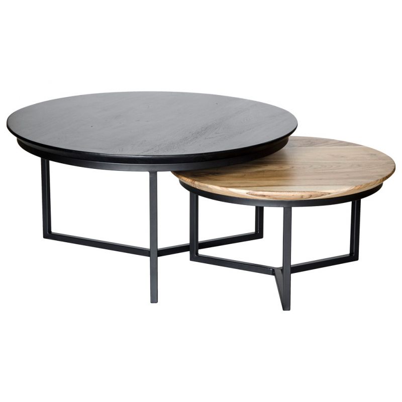 ROUND COFFEE TABLE WITH NATURAL MANGO TOP AND IRON LEGS