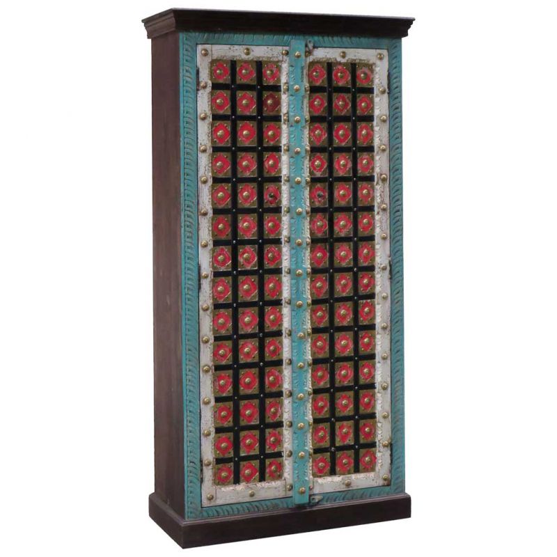 HANDMADE FINISHED WOODEN CABINET WITH 2 BLUE DOORS