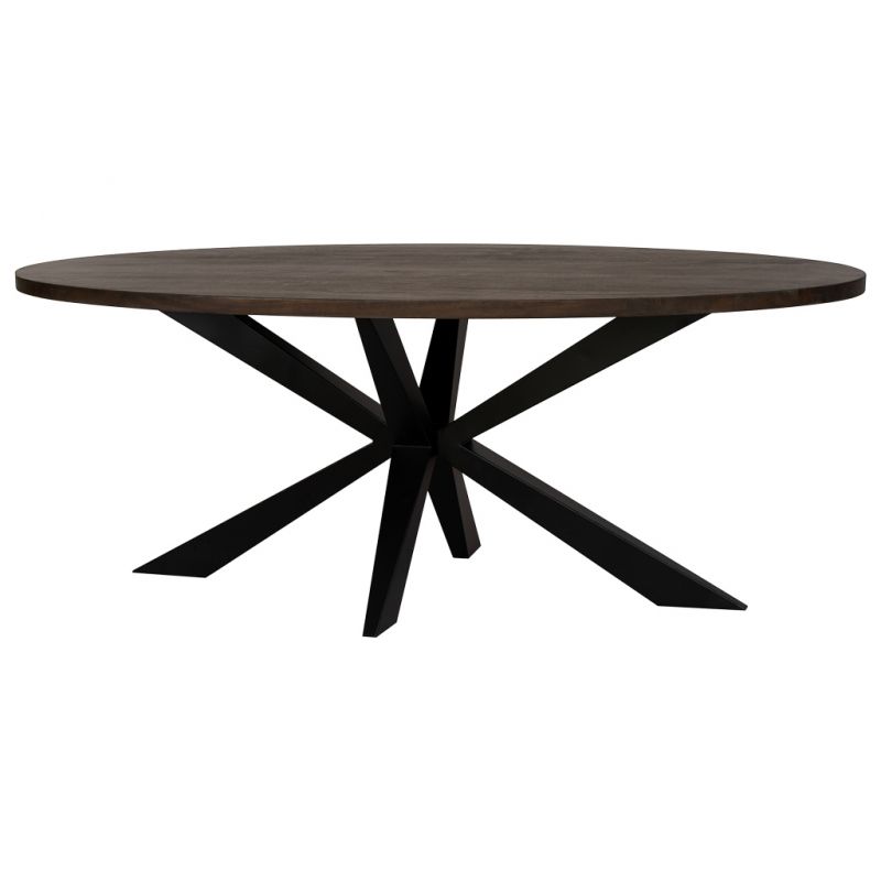 OVAL DINING TABLE WITH SWISS SPIDER LEG MANGO WOOD FINISH DARK WALNUT COLOR