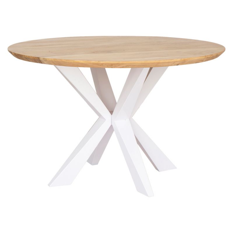 SWISS EDGE ROUND DINING TABLE WITH SWISS SPIDER LEG IN ACACIA WOOD NATURAL/WHITE COLOR