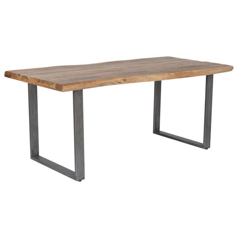 RECTANGULAR DINING TABLE WITH LACQUERED NATURAL ACACIA TOP AND IRON LEGS