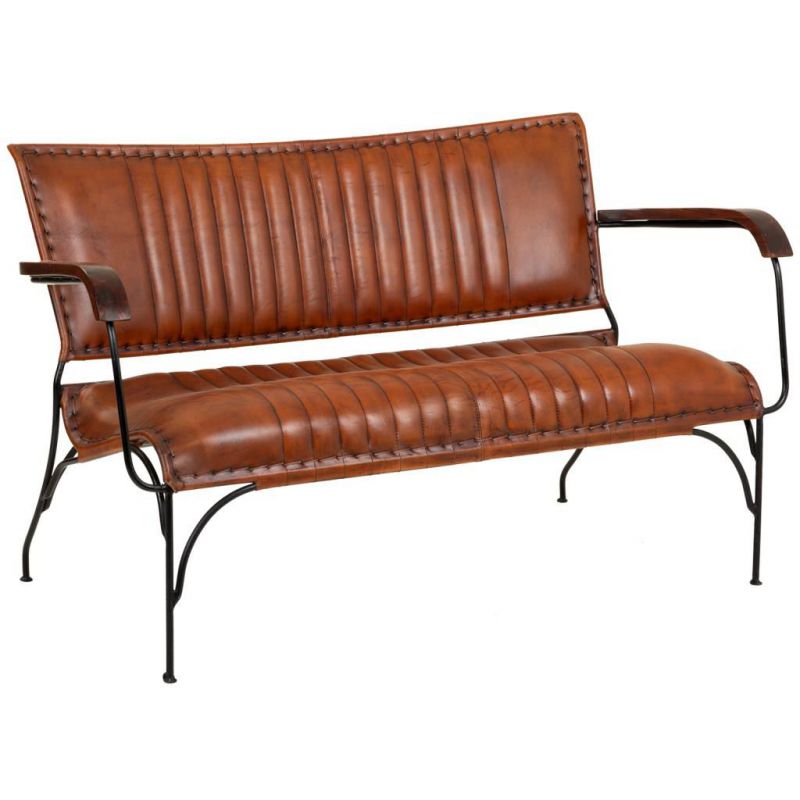 METAL AND LEATHER BENCH
