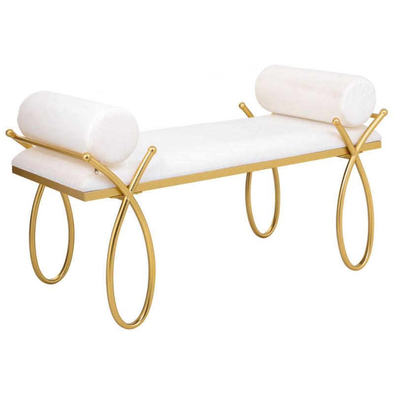 GOLD METAL AND WHITE UPHOLSTERY BENCH KD
