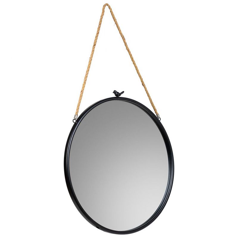 WALL MIRROR IN BLACK METAL AND ROPE