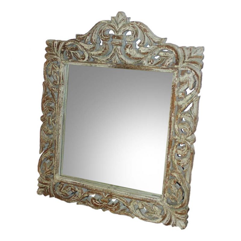 CARVED WOOD MIRROR ARTISAN AGED BROWN FINISH