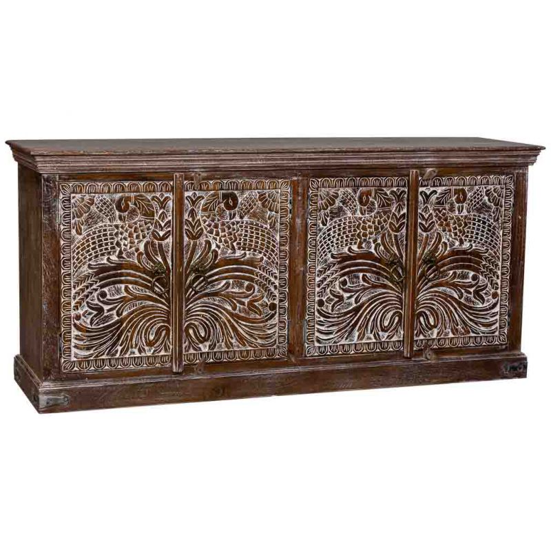 HANDMADE FINISH WOODEN SIDEBOARD WITH 4 BROWN DOORS