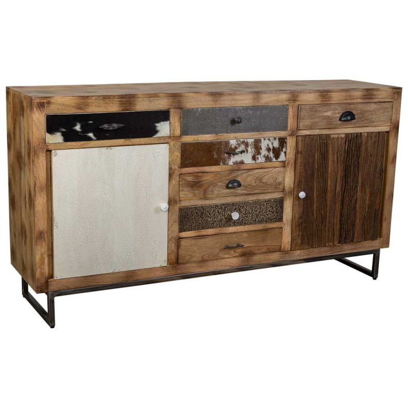 WOODEN SIDEBOARD AND BROWN LEATHER CUTOUTS
