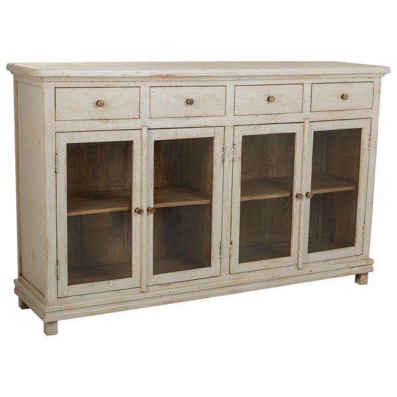 HANDMADE FINISHED WOOD AND GLASS SIDEBOARD WITH 4 DOORS AND 4 DRAWERS WHITE