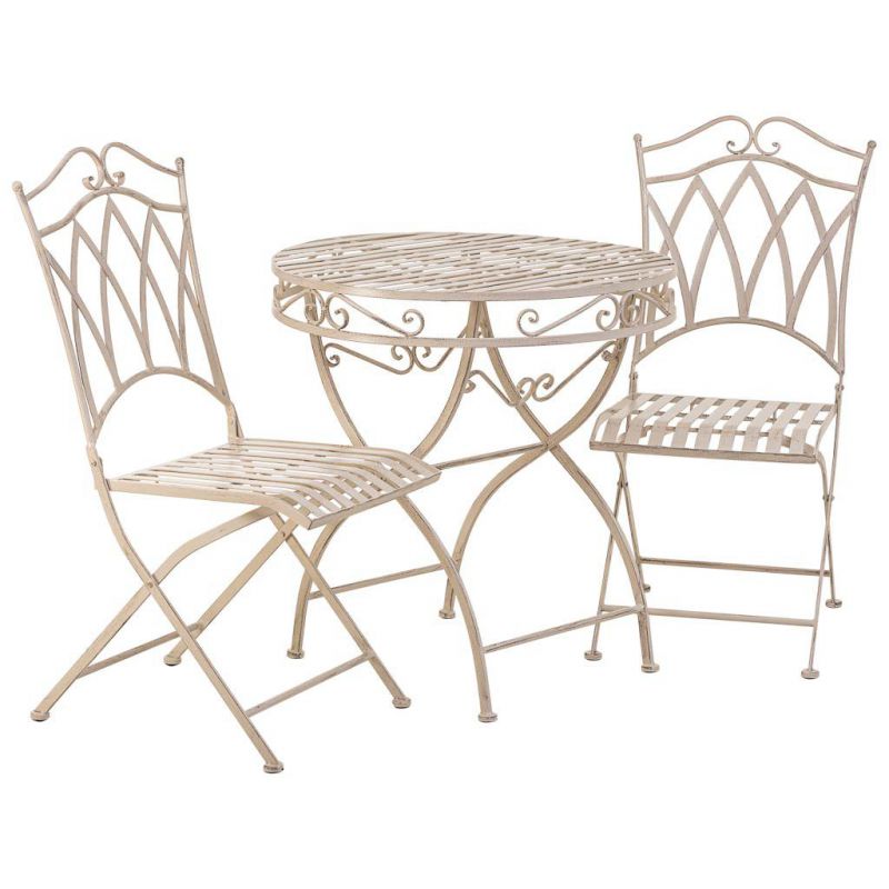 WHITE FORGE TABLE AND 2 CHAIRS SET