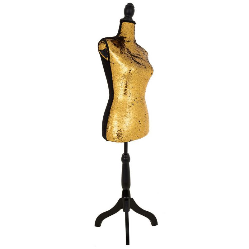 WOODEN AND FOAM MANNEQUIN LINED WITH GOLDEN FABRIC