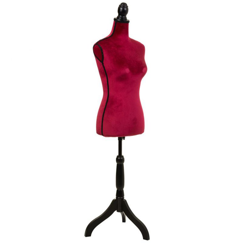 WOODEN AND FOAM MANNEQUIN LINED WITH RED FABRIC