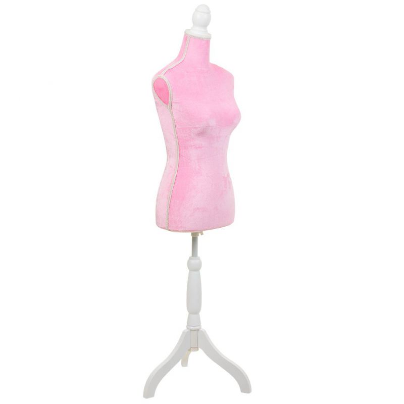 WOODEN AND FOAM MANNEQUIN LINED WITH PINK FABRIC