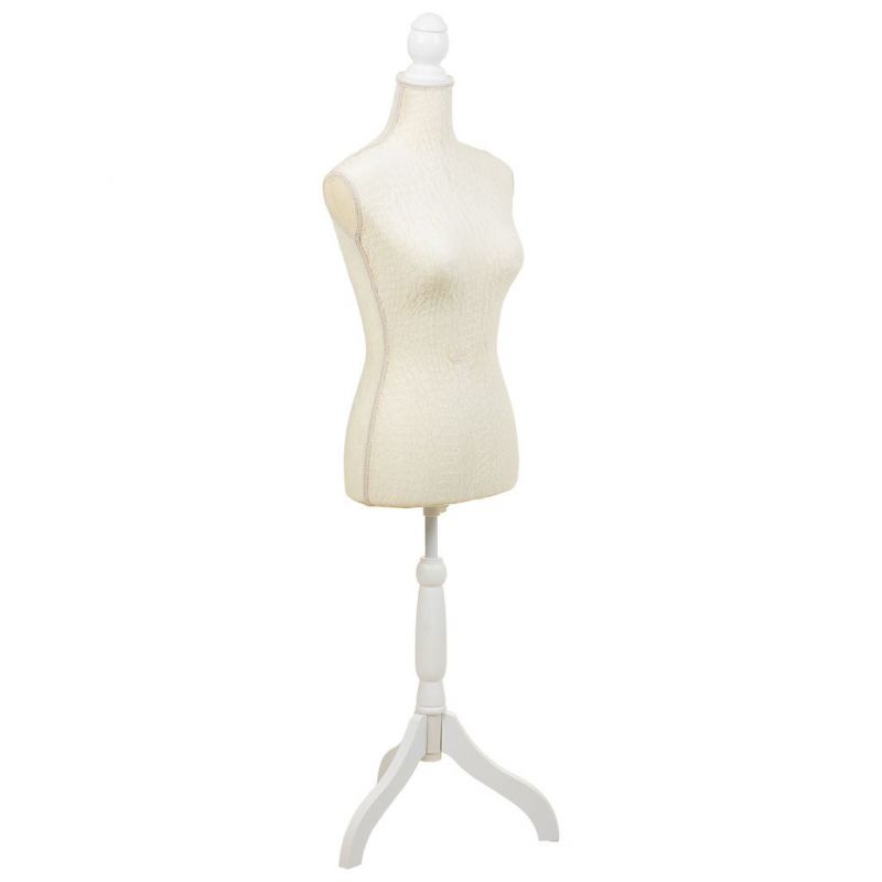 WOODEN AND FOAM MANNEQUIN LINED WITH BROWN FABRIC