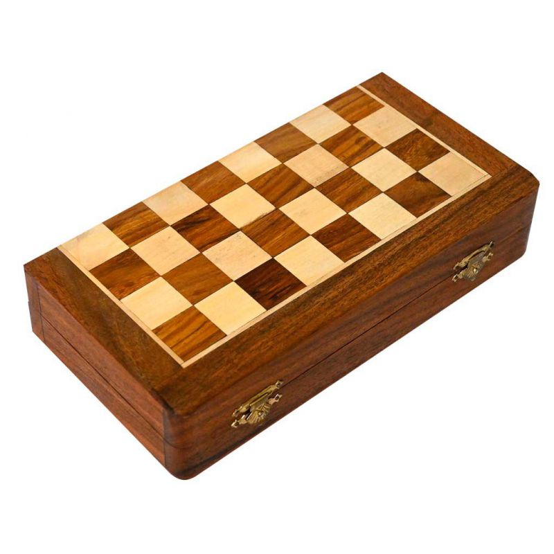 BROWN WOODEN FOLDING MAGNETIC CHESS