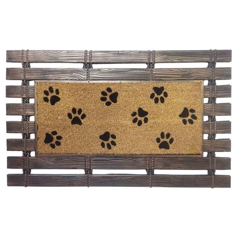 RUBBER AND NATURAL FIBER DOORMAT PRINTED WITH BROWN FOOTPRINTS