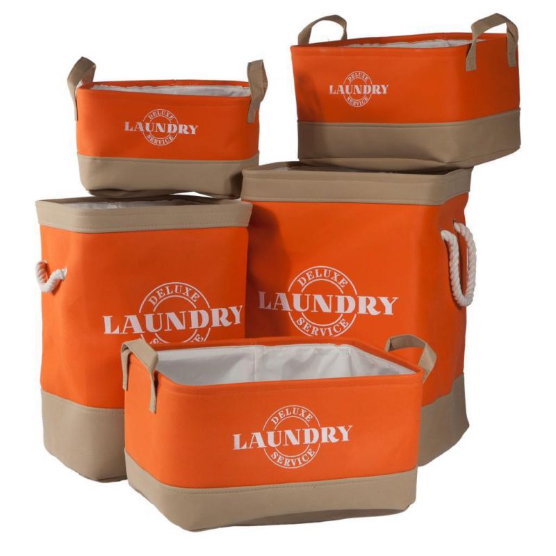 CLOTHES BASKETS AND FOLDING ORGANIZERS IN ORANGE FABRIC SET 5 PCS