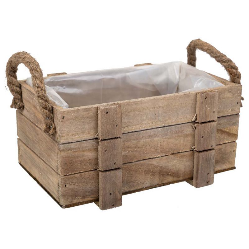 BROWN WOODEN BASKET WITH HANDLES