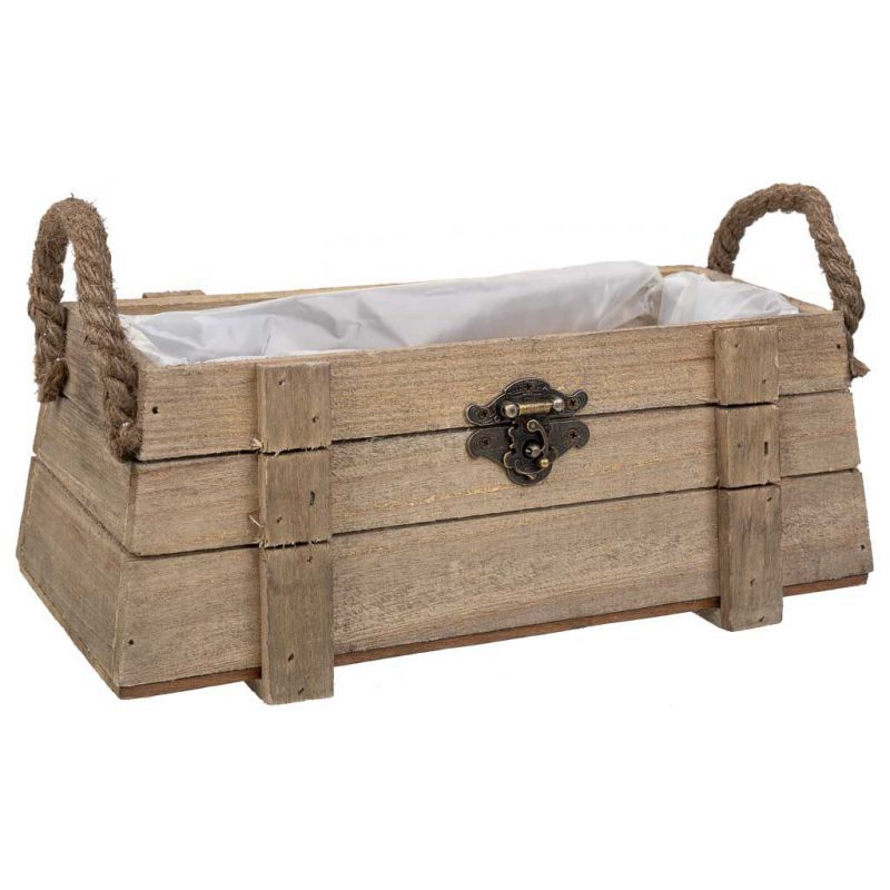 BROWN WOODEN BASKET WITH HANDLES