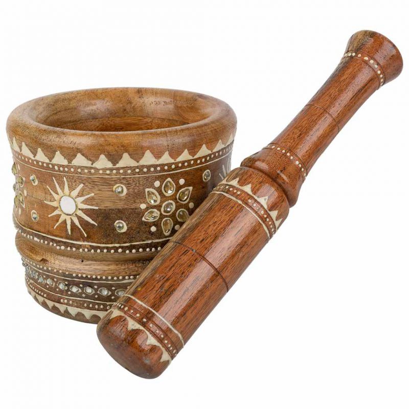 BROWN WOODEN MORTAR HAND PAINTED