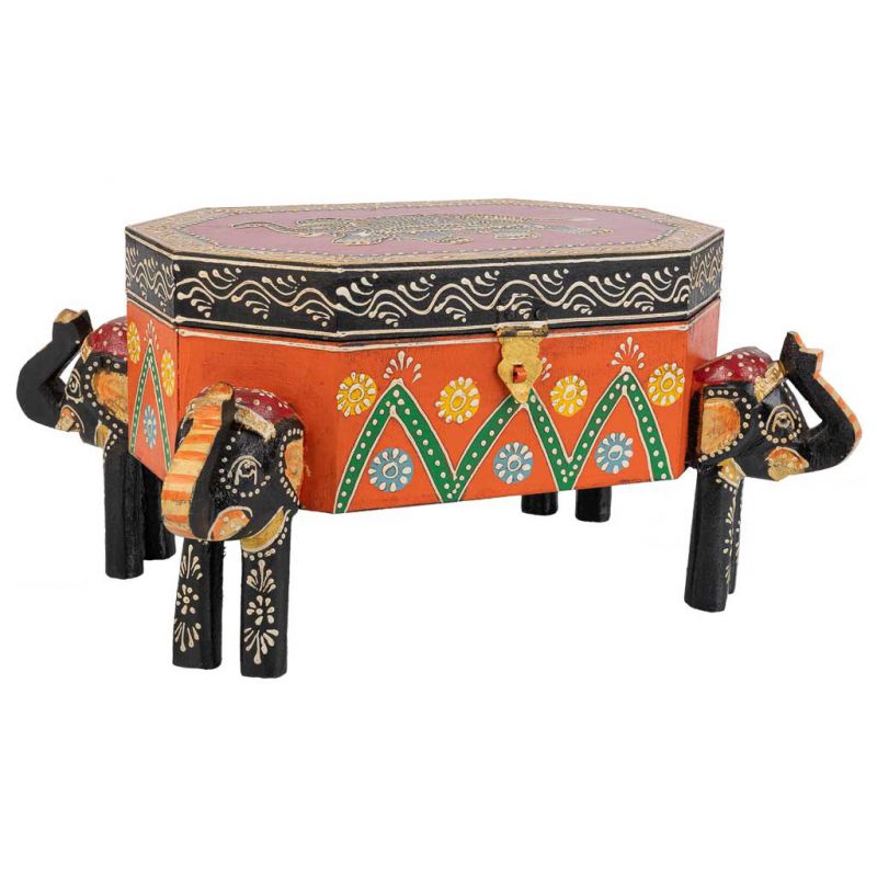 BROWN WOODEN JEWERLY TRUNK HAND PAINTED