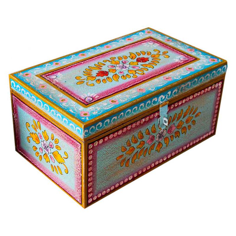 RED HANDMADE PAINTED WOODEN TRUNK