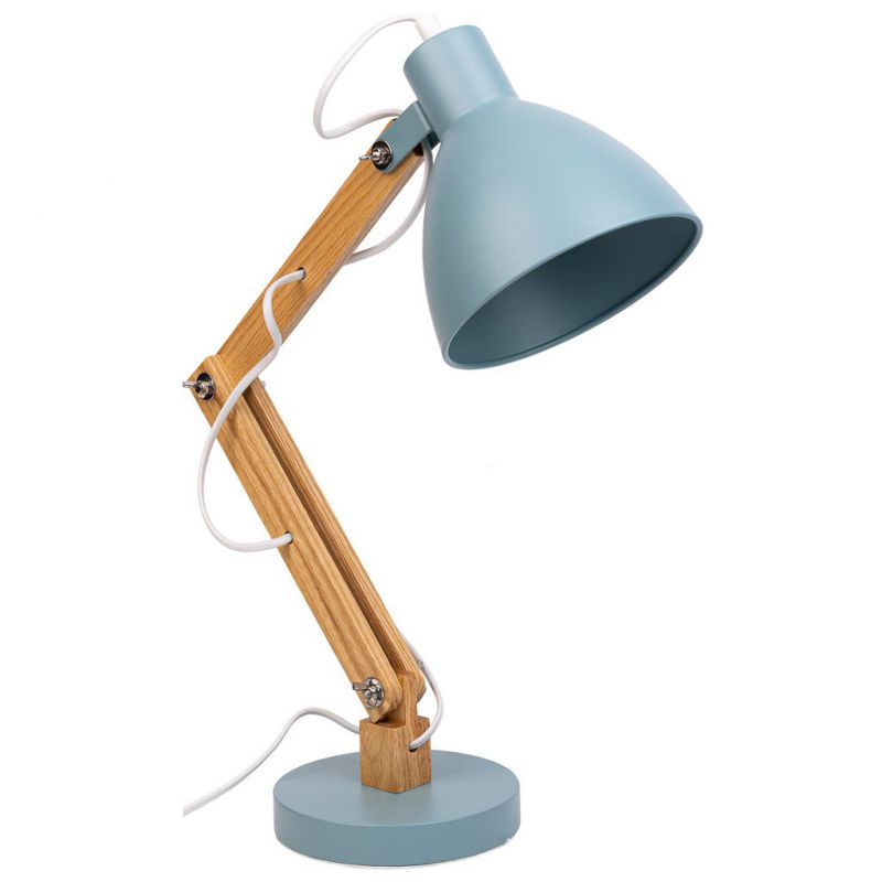 BLUE METAL AND WOOD TABLE LAMP