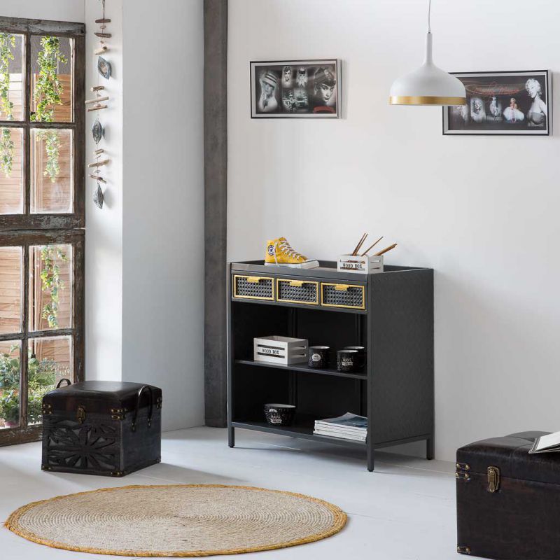 WOOD AND METAL SIDEBOARD WITH 1 RACK AND 3 DRAWERS GREY COLOR
