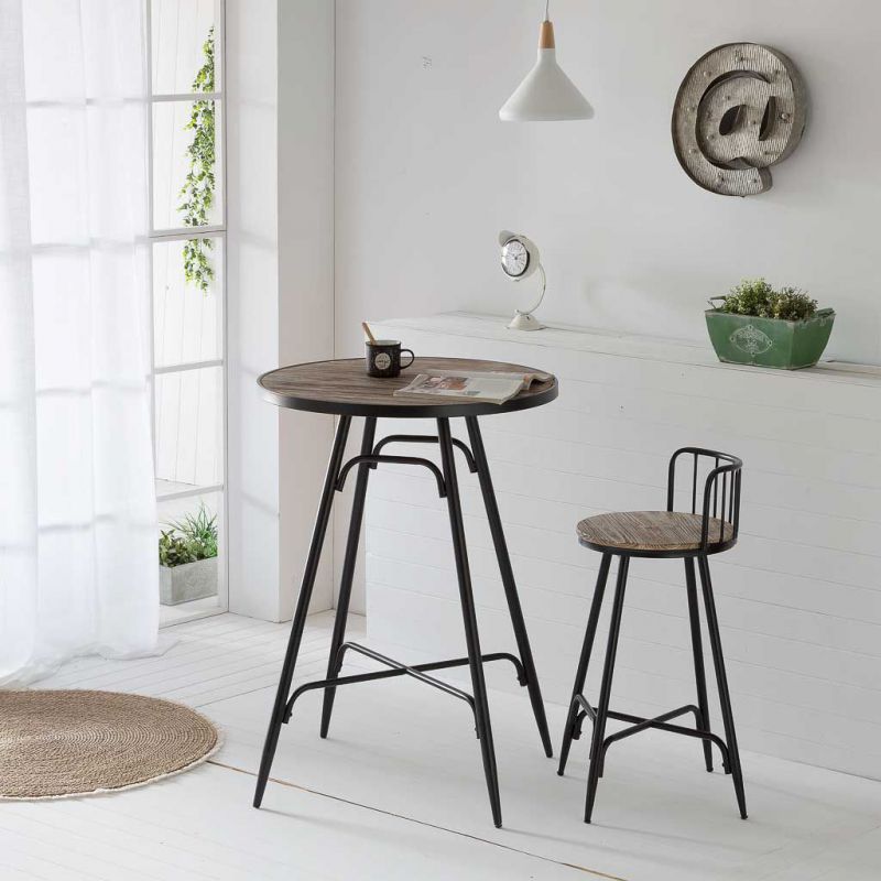 WOOD AND METAL HIGH ROUND TABLE GREY COLOR