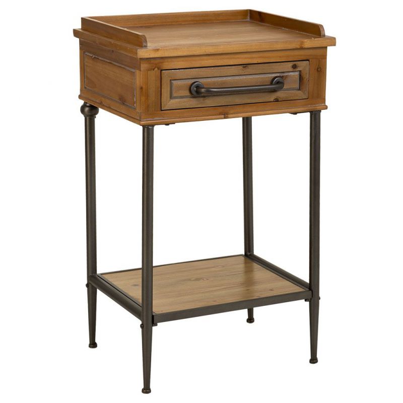 CONSOLE OF WOOD AND METAL WITH 1 BROWN DRAWER