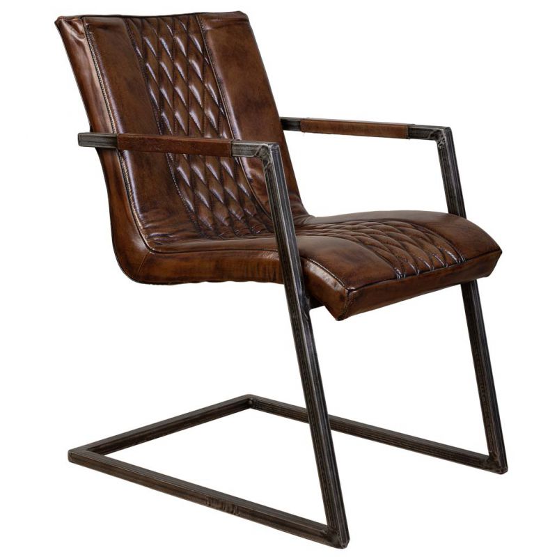 METAL AND BROWN LEATHER CHAIR