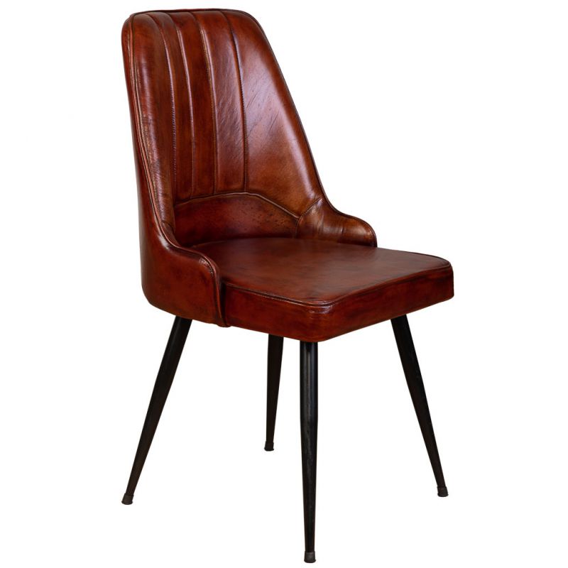 BROWN LEATHER UPHOLSTERED CHAIR