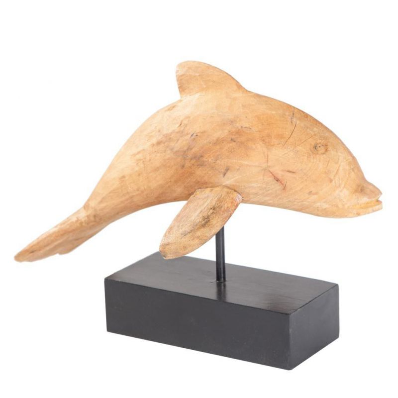 WOODEN DOLPHIN FIGURE WITH SUPPORT
