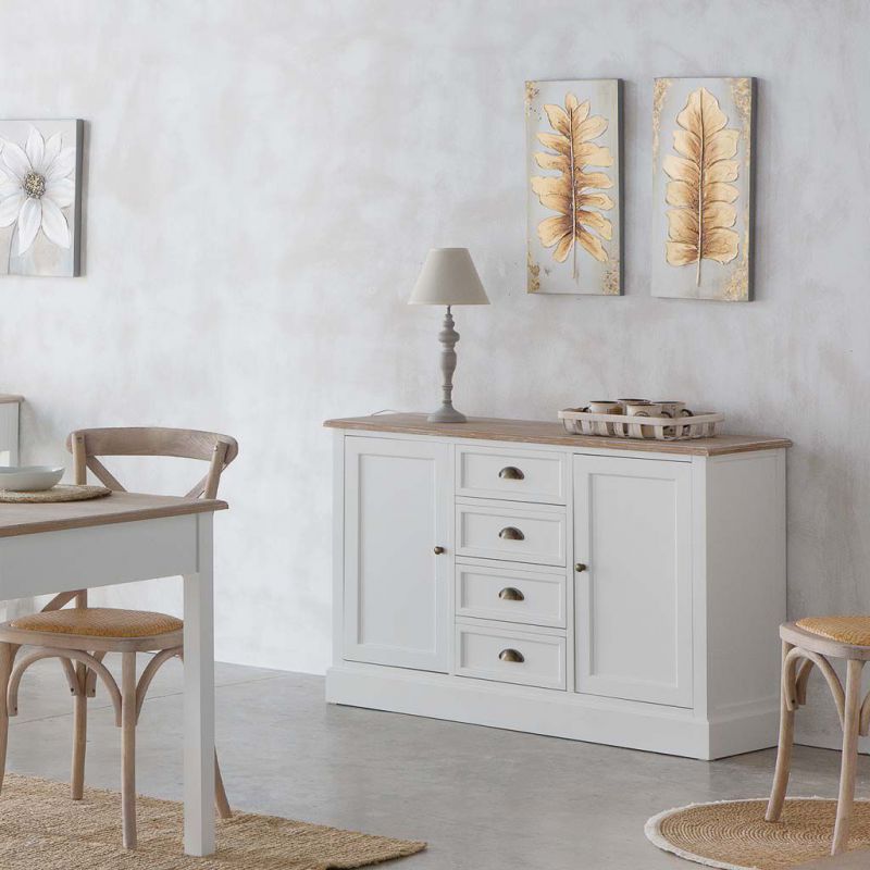 WHITE WOODEN SIDEBOARD WITH 4 DRAWERS AND 2 DOORS