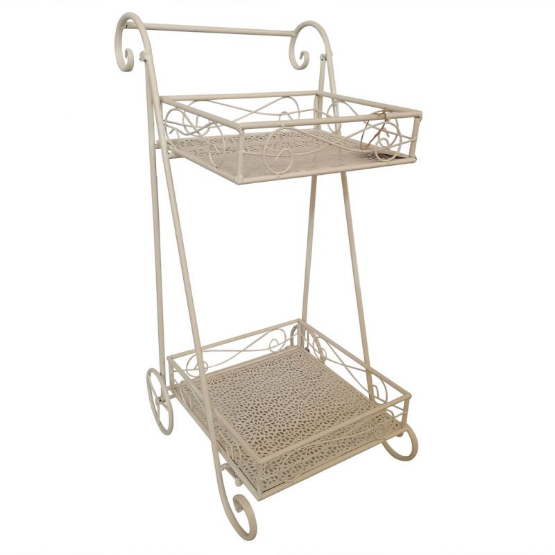 WHITE WROUGHT CART WITH 2 SHELVES FOR POT POT