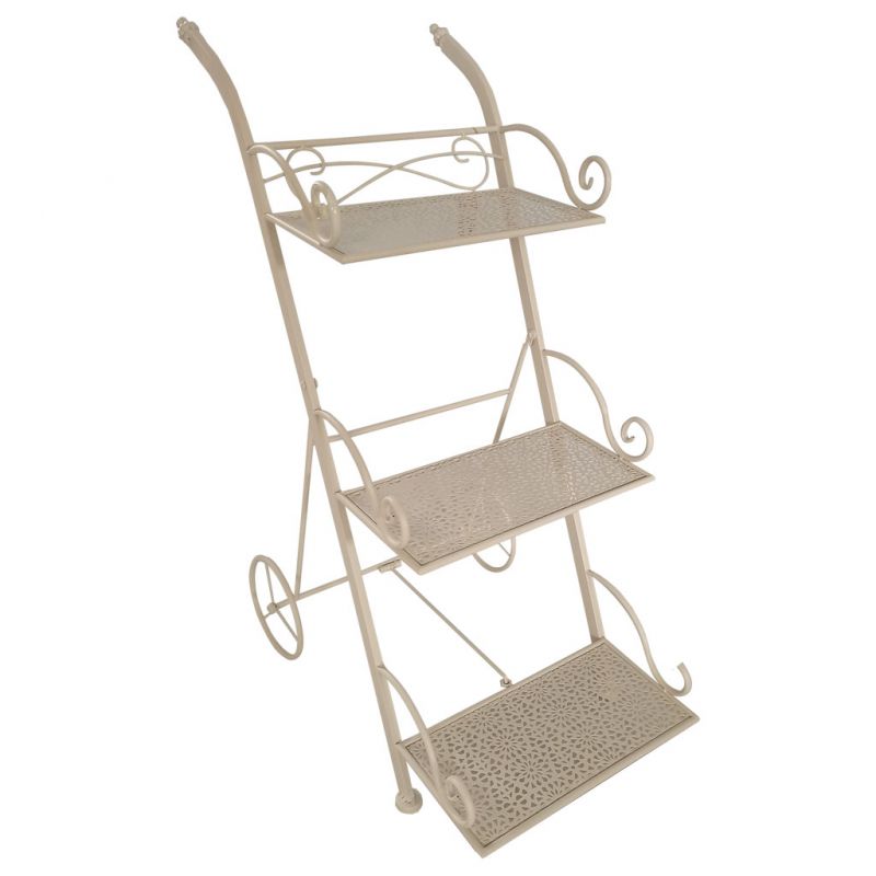WHITE WROUGHT CART WITH 3 SHELVES FOR POT POT
