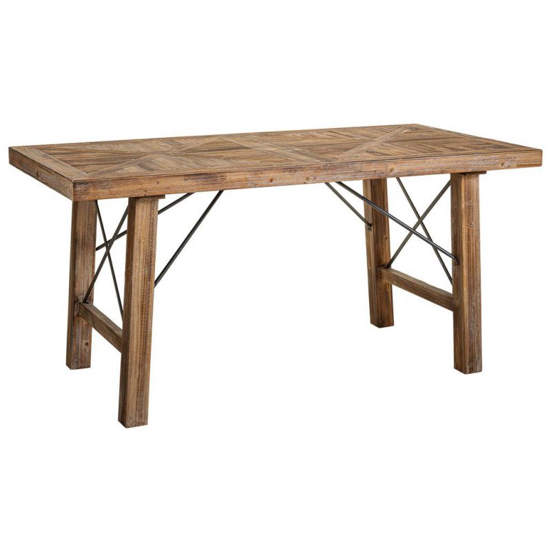 TABLE OF WOOD AND BROWN METAL